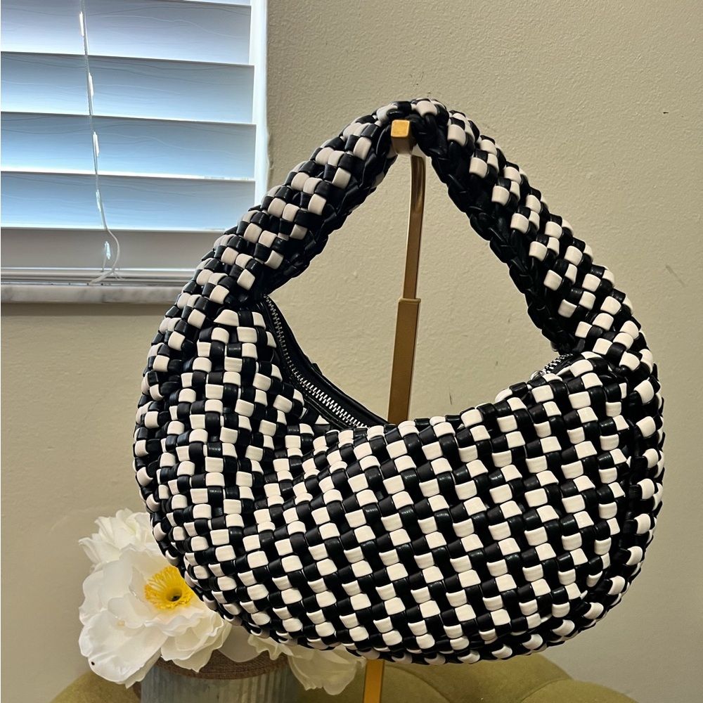 Sincerely Jules Black and White Woven Hobo Bag